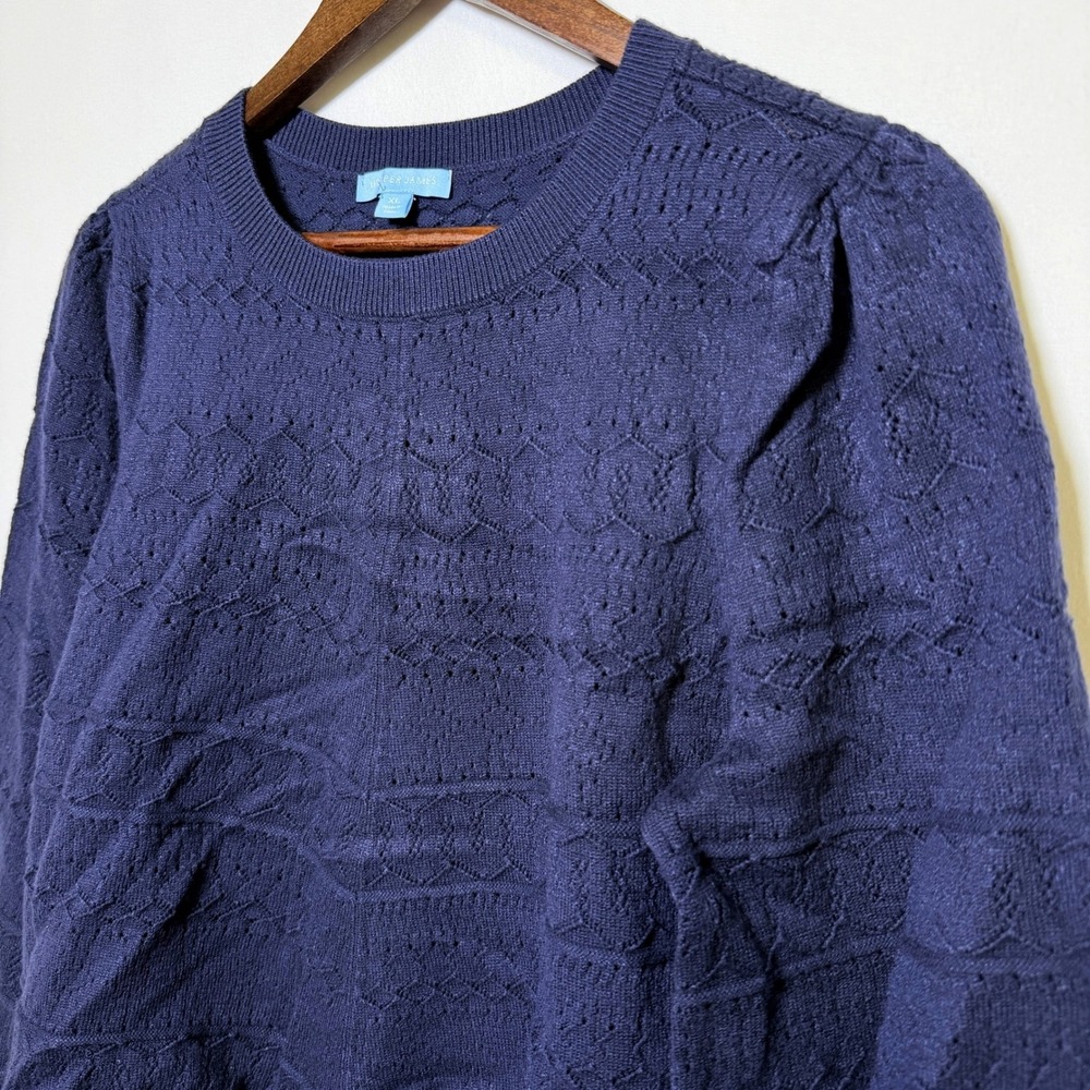 Draper James Navy Blue Pointelle Puff Sleeve Sweater XL K3305SWR
